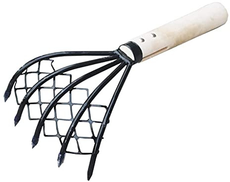 Râteau à griffes avec filet en maille de 38,1 cm, râteau manuel à 5 dents en acier à manche long et léger pour râteau à palourdes