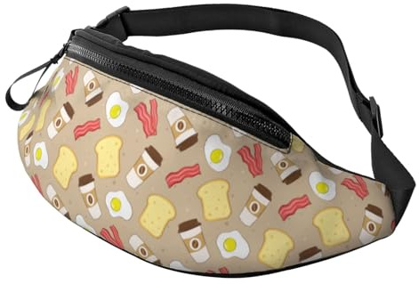 Sac banane à bandoulière pour homme et femme – Café, bacon, œufs, toast, sac banane de course à pied, sac banane de voyage pour homme et femme