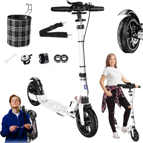 GHBXJX 200mm Big Wheel Scooter Tretroller Erwachsene 150 kg Tragkraft, City Roller für Erwachsene mit Bremsen und Stoßdämpfern, Kickboard Klappbar & Höhenverstellbar, Kinder Cityroller 8 Jahre
