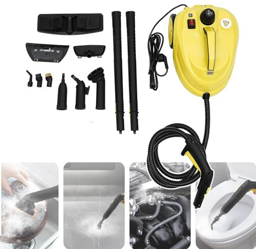 WhAeoy Limpiador A Vapor Multifuncional, Máquina De Limpieza Manual De Alta Presión, Rendimiento De Área: 108 M², Depósito: 2 L, con Juego/Boquillas para Limpieza De Suelos, para Alfombras,Yellow
