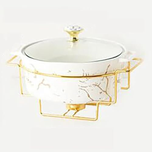 Food Warmer For Parties Buffets, Food Warming Tray Round Chafing Dish Buffet Set, Ceramic Marble Finish Chafer With Glass Lid, Chafer And Buffet Warmer Set For Buffet Weddings Part(Size:A,Color:White)