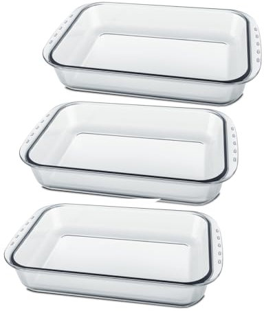 Juego de 3 Platos para hornear de vidrio para horno, plato de horno rectangular, molde para lasaña tostador, capacidad 5 L - Longitud 40.4 x Profundidad 24.9 x Altura 7.2 cm- JUANIO -