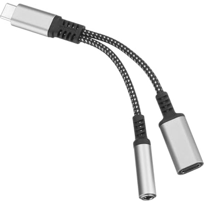 sourcing map USB C to 3.5mm Headphone and Charger Adapter, 2 in 1 Type C to Aux Audio Jack with PD 60W Fast Charging USB C Cable Grey 130mm for Phone