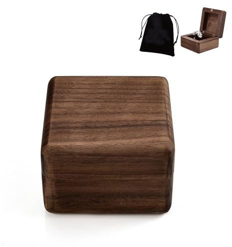 Lpraer Ringkästchen Personalisiert Ringbox mit Gravur Walnuss Holz Ringschatulle Ringkissen Ring Schatulle Ringträger Box für Hochzeit Verlobung Heiratsantrag Jubiläen Ringe, quadratisch
