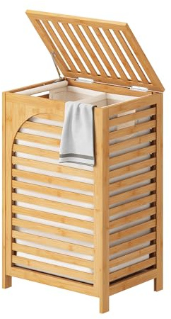 FILWH Laundry Hamper with Lid (16.9 * 13 * 26.5inches) Large Bamboo Laundry Bin Basket 85L Clothes Hamper with 1 Removable Bag Storage baskets for Bathroom(Natural)