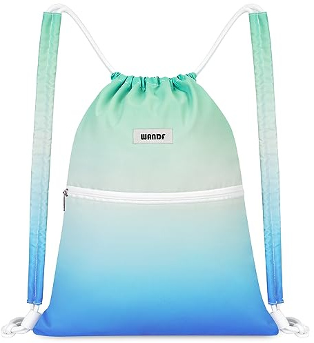 WANDF Mochila con Cordones y Acolchado para Los Hombros Bolsa de Gimnasia Bolsa de Deporte Mochila Gimnasio Gym Cuerdas Ajustable para Hombres y Mujeres (Gradiente Azul-Verde)