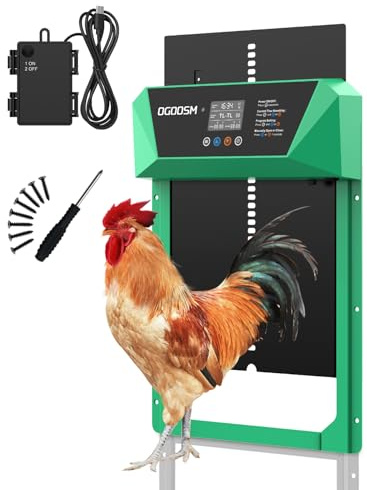 Puerta de gallinero automática de aluminio de gran tamaño con función antipellizcos, temporizador y pantalla LCD (verde)