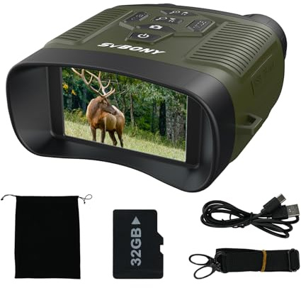 Svbony SA206 Nachtsichtgerät 4K HD, 5000mAh Wiederaufladbares, 8X Digitalzoom Nachtsicht 300M, 3W 850nm IR Strahler, 3'' Video 36MP Bild mit 32GB TF Karte, Infrarot-Fernglas für Jagd Camping