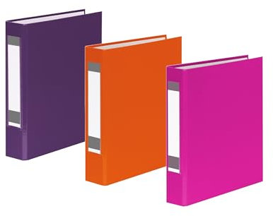 3x Ringbuch mit Rückenschild / DIN A5 / 2-Ring / je 1x lila, orange und pink