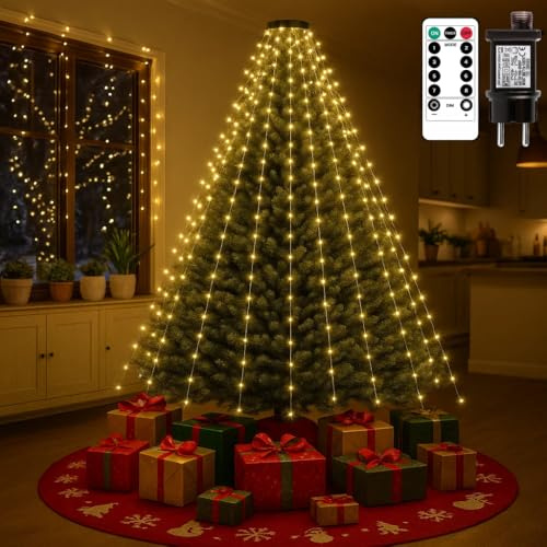 Christbaumbeleuchtung mit Ring, 400LED Lichterkette Weihnachtsbaum, Weihnachtsbeleuchtung mit 16 Stränge, 8 Modi Timer, IP45 Wasserdicht,LED Lichterkette für Tannenbaum,Partys,Weihnachten,Warmweiß