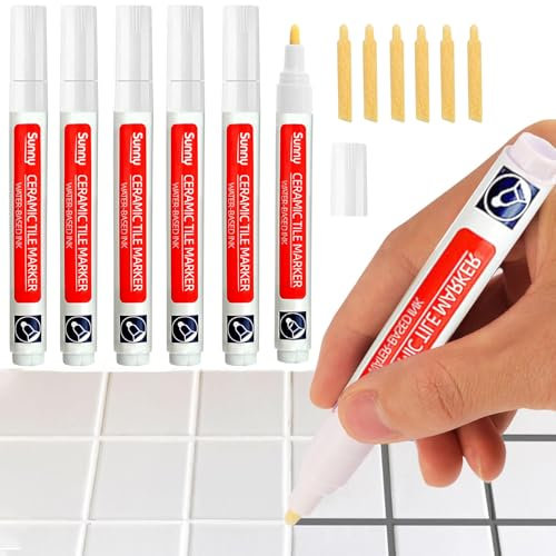 Fugenstift Weiß, 6 Stück Fugenstift Fugenmörtel, Wasserfest Fugenstift mit Ersatzspitze Anthrazit Lackstift Stift Fugen Reparatur Marker Reparaturstift für Fliesen Bodenfliesenfuge Küchen Badezimmern