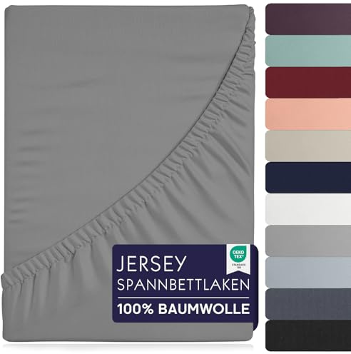 BRB Home Spannbettlaken 140x200cm - Spannbetttuch für Dicke Matratzen bis zu 27 cm 100% Baumwolle Oeko-TEX Zertifiziert Bettlaken Jersey Bettware Bettbezug für Boxspringbett (Hellgrau - 140x200)