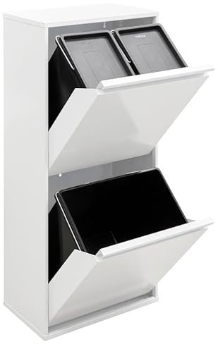 Arregui Basic CR401-B Pattumiera per Raccolta Differenziata | 3 Secchi | Mobile d'Acciao per Differenziata | 11+11+23 L (45 L) | con Secchi per la Plastica e rifiuti organici | Bianco