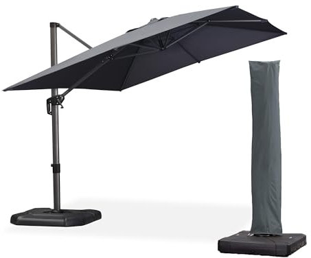 PURPLE LEAF Parasol Déporté 3 x 4 m avec Housse de Protection, Parasol de Jardin Extérieur Protection Solaire UPF 50+, Inclinable dans 5 Positions et Rotation à 360°, Gris