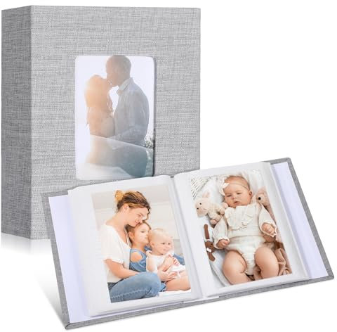 Small Photo Album 6x4 Slip in 100 Pockets 1PCS, Hardcover Photo Book Albums with Front Window, Portable Picture Album for Family Wedding Anniversary Baby Travel, Gray