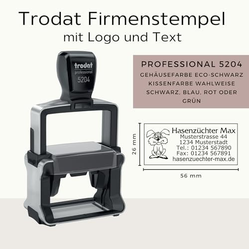 Trodat Firmenstempel mit Logo und Text – Professional 5204 – Personalisierter Stempel zum Bestellen mit bis zu 6 Zeilen, Abdruck 56x26 mm