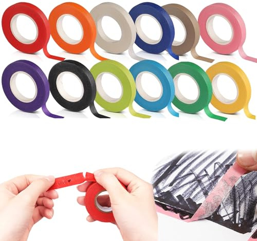 ZHTLTHZ 12-Rollen Farbiges Klebeband 10mm X 20m, Krepppapier Bunt Kreppband Isolierband Farbig Set Buntes Klebeband Diy Maler Masking Tape Kinder Krepp Papier Wasserdichte 12 Farben