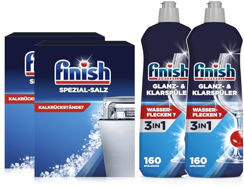 Finish Spülmaschinenpflege SET, 2 x 800 ml Klarspüler & 2 x 1,2 Kg Spezial Salz