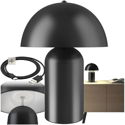 tectake® Tischlampe Vintage Pilzform, Pilzlampe Dekolampe, Tischleuchte, Leselampe, Nachtlicht, Lampe Wohnzimmer, Table Lamp, kleine Lampe, Tischlampe retro, kabellos - schwarz