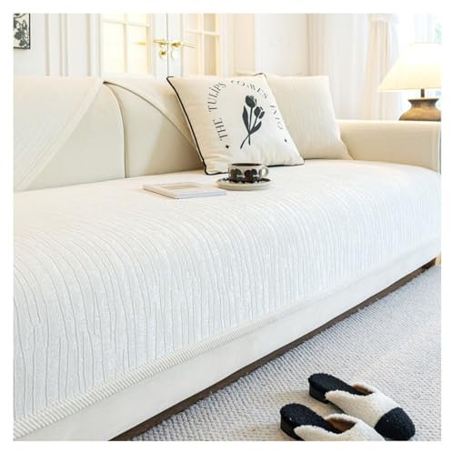 FYFWPA Couch Überzug Weiche Chenille Sofabezug: Anti Rutsch Vintage Sofa Überzug für U Form L Form Sektionssofa Dicke Strukturierte Sofaschoner für 1 2 3 4 Sitzer Sofa(Creamy White,90 * 210cm)
