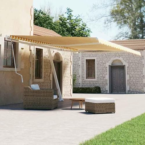Standmarkise Manuell Einziehbar 600x300 cm - Pulverbeschichtetes Aluminium & 100% Polyestergewebe mit PU-Beschichtung - Perfekter Sonnenschutz für Garten, Terrasse und Balkon - Gelb/Weiß