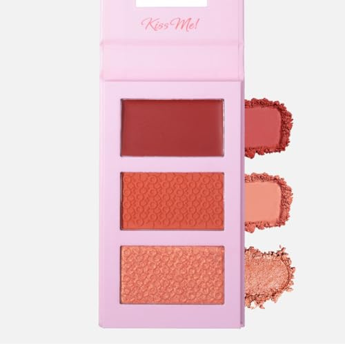 KARLOR Paleta de colorete 3 en 1 con espejo, mate y brillante, rojo y naranja, rubor cálido, colorete, colorete brillante, brillo perlado, iluminador de maquillaje (04#)