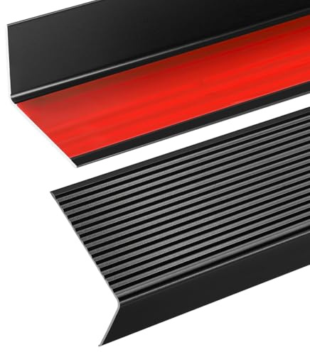 Orechic Black 48 Metal Stair Nosing, Heavy-Duty Aluminum Self-Adhesive Stair Edge Protector for Indoor/Outdoor Stairs, Non-Slip Tread Cover, L- Molding(48 x 1.2 x 2 in, 2Pcs)