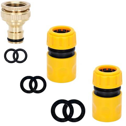Outside Tap Hose Connector Fitting for Hose Pipe | Brass 3/4 and 1/2 2in1 Outdoor Tap Connector & Hose End Quick Connectors Faucet Adapter Attachments for Garden Hosepipe