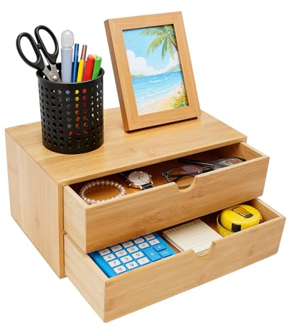 Natürlichem Bambus Schreibtisch Organizer, Regalkasten Halter, Heimarbeitsplatz Bürobedarf Aufbewahrungsbox, Schreibtisch-Organizer mit Schubladen (Type 1)