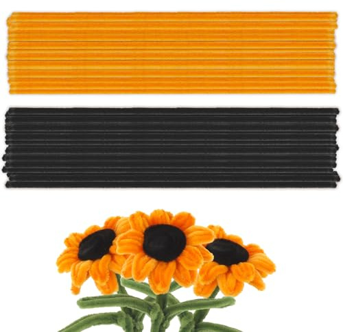 200 Stück Pfeifenreiniger zum Basteln Blumen Set DIY - Schwarz Orange Chenilledraht Kreativset für Blumen, Pipe Cleaner Flower Crafting Zubehör