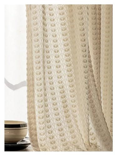 CYMMIYT Cortinas De Gasa Cortinas for el hogar, Cortinas de Gasa, Sala de Estar Retro en Relieve, Lujo Ligero, mamparas de Ventana de Alta Gama(Grommet Top_W132XL213 CM)