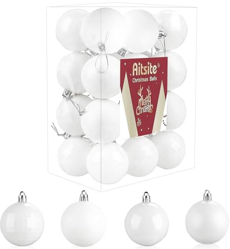 24 Stück Weihnachtskugeln Weiß, 6CM Christbaumkugeln Kunststoff Bruchsicher Weihnachtsbaumkugeln Christbaumschmuck Christbaumkugeln für Weihnachtsbaum Neujahr Festival Ornamente