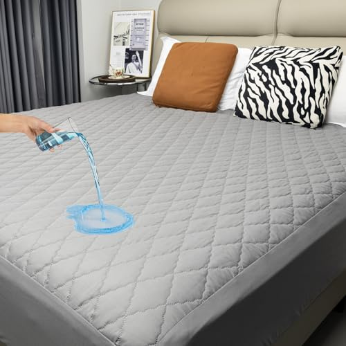 Matratzenschoner 90x200cm wasserdichte Matratzenauflage, Wasserdicht und Atmungsaktive Matratzenbezug mit Diamantförmiges Bettlaken Geräuschlosem Material Topper, Nässeschutz Waschbar Bettlaken Grau