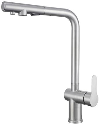 Grifo de Cocina Osmosis 3 Vias Extraible Orificio Único 3 en 1 Acero Inoxidable Grifo 3 Vias Osmosis Extensible-Cepillado