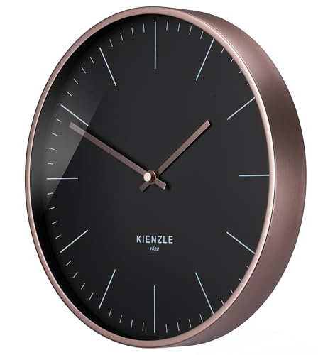 Kienzle Funkwanduhr 25 cm Roségold/Schwarz, Präzise DCF-Zeiteinstellung, Geräuschlos, Aluminiumrahmen