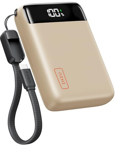 INIU 20000mAh Power Bank, Klein 22.5W Schnellladung Externe Handyakkus | Angebrachtem USB C Kabel, Flugtauglich & Reise-Essential, Power Bank für iPhone 17 16 15 Pro, Samsung S25, Xiaomi, iPad etc