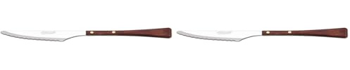 Arcos Serie Manchega, Cuchillo Postre, Hoja Serrada de Acero Inoxidable de 95 mm, Mango de Madera comprimida color Marrón (Paquete de 2)
