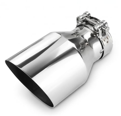 Catekro 63mm/2.5 Terminale Scarico Auto Universale, 170 mm di Lunghezza Uscita Scarico in Acciaio Inox Tubo Terminale Marmitta Sportivo per Auto Camion SUV Argento