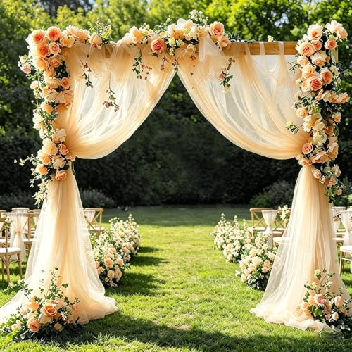 Hoypeyfiy Champagner Hochzeitstuchvorhang 1,6 x 10 m, Weicher und Atmungsaktiver Organza-Baldachin für Hochzeiten, Ideal für Hochzeiten, Babypartys und Familienfeiern