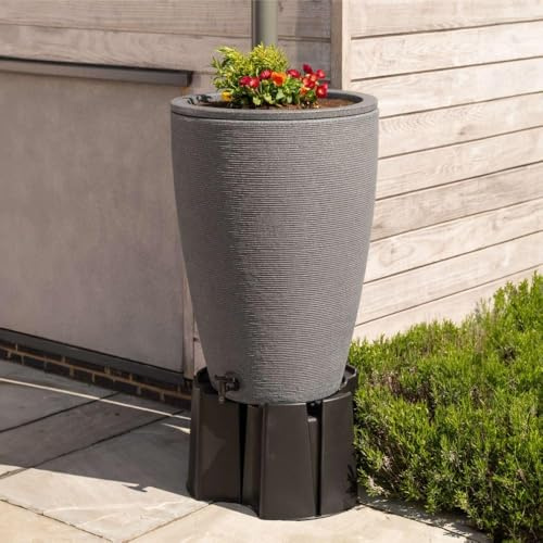 Strata Amesbury 120 Litre Stone Water Butt Complete Kit, Circular Plastic Rainwater Collection Barrel, ASH (Dark Grey)