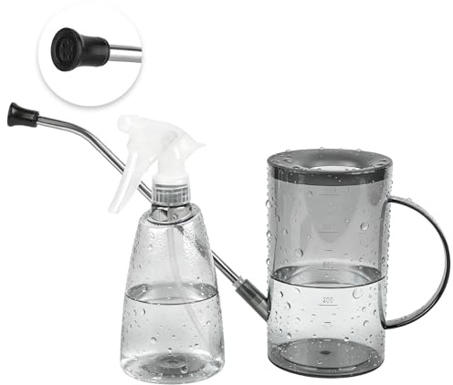 BigKing Annaffiatoio trasparente da 1 l, con beccuccio lungo, flacone spray da 500 ml, annaffiatoio per piante da interno, testa di spruzzo rimovibile, per innaffiare piante, altezza: 17 cm, peso: 190