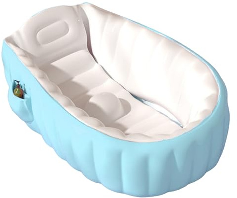 Neptuiby Baignoire Gonflable pour bébé – Baignoire pour bébé avec Pompe à Pied intégrée, Gonflable antidérapante avec Support et Poche de Rangement pour garçons, Filles, Bleu