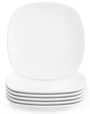 MALACASA White Dinner Plates Set of 6, 7.4 Porcelain Side Plates Square Dessert Plates Salad Plates, Microwave & Dishwasher Safe, Series Elisa