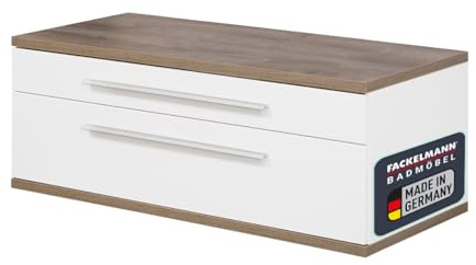 FACKELMANN Waschtischunterschrank Stanford ohne Beckenausschnitt/Soft-Close-System/Maße (B x H x T): ca. 110 x 41 x 50 cm/hochwertiger Schrank/Korpus & Front: Weiß/Abdeckplatte: Braun hell