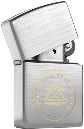Sturmfeuerzeug für Zimmermann und Zimmerer - Feuerzeug mit Handwerk und Zunftmotiv Gravur - inklusive Textgravur in Geschenke-Box mit Feuerzeugbenzin und Feuersteinen