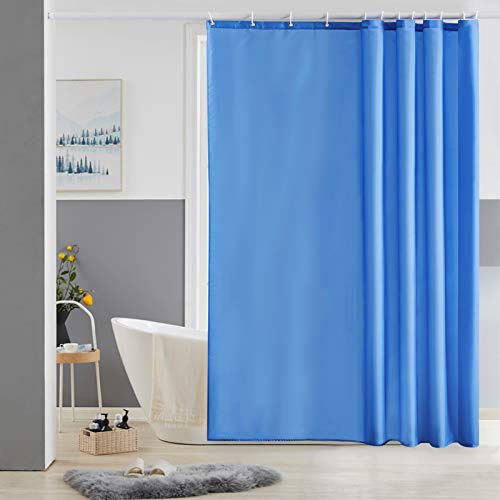 Furlinic Duschvorhang Blau 180x180 Antischimmel Wasserdicht Waschbar Textil | Polyester Stoff Mit Gewicht Badvorhang Mit Ösen für Badewanne Meer Beschwerter Saum Hochwertig mit 12 Duschringen.