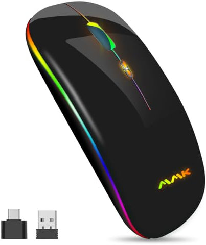 AMZCASE Mouse wireless Bluetooth,mouse sottile Mouse wireless USB ottico portatile 2.4G,mouse LED a doppia modalità ricaricabileper laptop,PC,Mac OS,Android,Windows