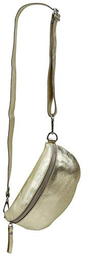 SH Leder ® echt Leder Hüfttasche Damen Herren Unisex Gürteltasche für Festival Reise Bauchtasche kleine Crossbody Bag Frauen Ledertasche 23x12cm AVA G292 (Gold)