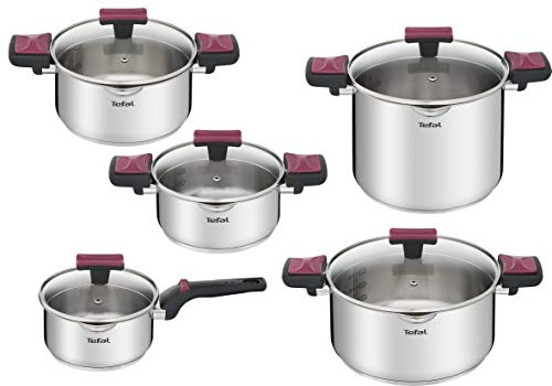 TEFAL Cook & Clip G723SA74 Topfset 10-teilig, Topf 18/20/24 cm, Kochtopf 22cm, Rondel 16cm, Abtropfkappen