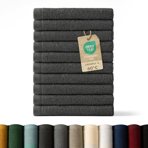 Blumtal Premium Frottier Gästehandtücher Set 12 teilig 100% Baumwolle - Oeko-TEX zertifiziertes Gästehandtuch 12x (30x30 cm) - Ultra saugstarkes Gästetücher Set waschbar °60 - Handtücher Anthrazit